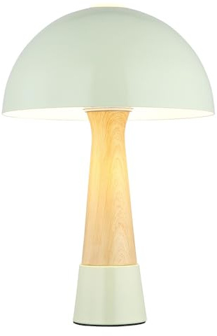 LED Tischlampe Nachttischleuchte Holz Optik Schlafzimmerlampe Retro Stil Tischleuchte Pilz Design Wohnzimmerlampe, Metall grün, 7W 806lm warmweiß, DxH 25 x 36,5 cm