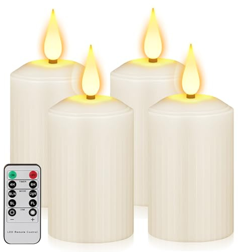 GOEDCH 4er Set LED Kerzen: Flammenlose Kerzen, Elektrische Kerzen mit Timer und Fernbedienung, Batteriebetrieben, Wasserdicht für Outdoor Stumpenkerzen-Deko für Home, Party, Weihnachten, Adventskranz