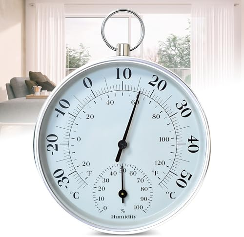 Thermometer Innen Außen: 10cm 2in1 Präzisions Thermo-Hygrometer, Hygrometer Thermometer mit Aufhängeöse, Wandmontiertes Zimmerthermometer Analog für Innen Außen, Gewächshäuser, Gärten