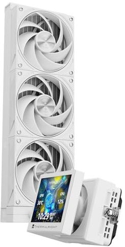 TR Stream Vision 360 Weiß Aio CPU Kühler, 360 mm Radiator, 3,5 Zoll IPS Farb-LCD mit integriertem 60 mm Lüfter, Auflösung 640 x 480, magnetischer Kühlkopf-AM4/AM5-LGA1851/1700