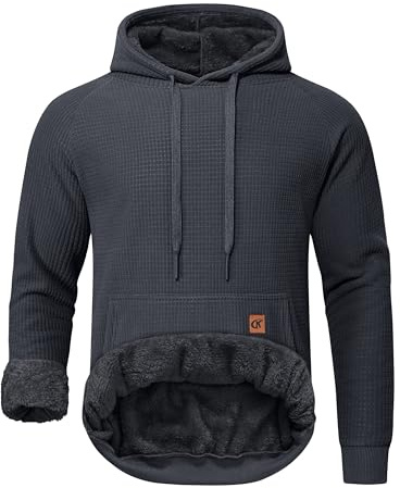 YuKaiChen Herren Fleece Hoodie Dicker Pullover Sherpa Gefüttert Waffel Außenstoff Winter Warmer Sweatshirt mit Känguru Tasche