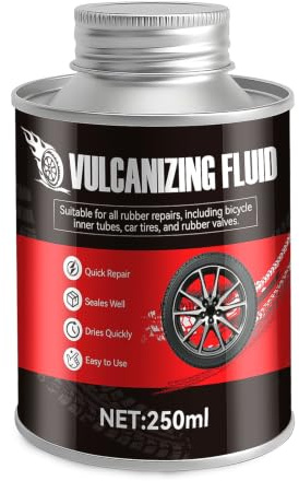Colle Vulcanisante Pneu, Colle Pneu Voiture, Rustine Velo, Scelle Rapidement les Pneus, avec Une Tête de Brosse, Colle Vulcanisante Adaptée Aux Pneus de Voiture, Moto et de Vélo, 250ml