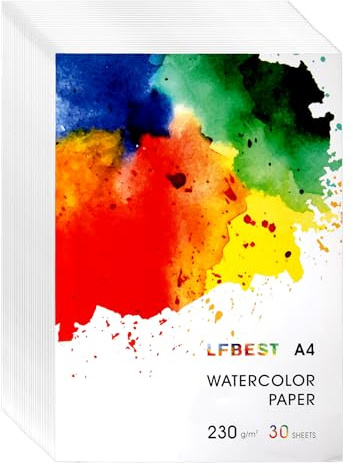 LFBEST Aquarellpapier A4, 30 Blatt Weißes Aquarell Papier, Aquarellblock | Für DIY Bastelarbeiten, Aquarellfarben, Acrylmalerei, Malerei und Ausmalen, aquarellpapier für Studenten Lehrer Künstler