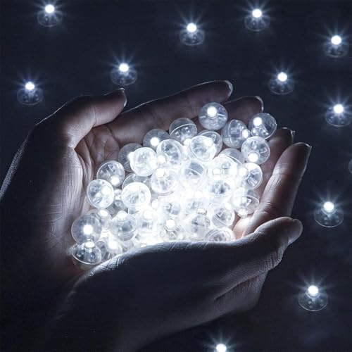 Koboko 50 Stück LED Ballons Lichter, Runde Ballonlichter Mini Weiß, Leuchtkugeln für Getränke, LED Ballon Licht, Ballonlicht für Papierlaterne, Geburtstag Hochzeit Halloween Weihnachten Dekoration