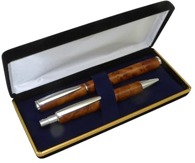 Drechselstube-Hofweller Set Füller und Kugelschreiber handgedrechselt Edelholz Modell Hamburg, personalisierbar (Thuja Maser)