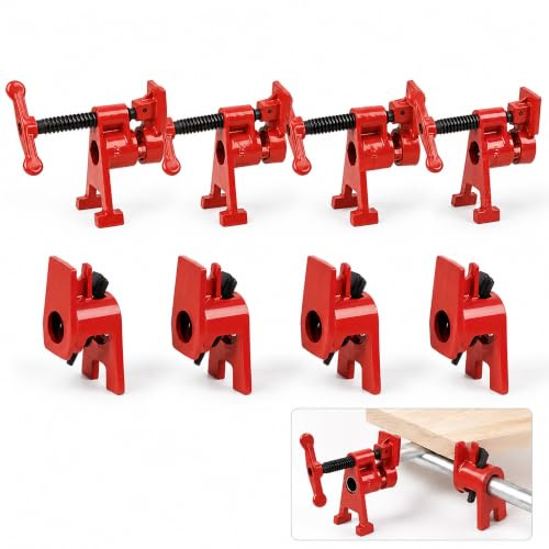 4 Pack Heavy Duty 3/4 Inch Pipe Clamps for Woodworking, Quick Release | Wood gluing clamps with large clutch plates & ergonomic handle. Ideal for furniture assembly, carpentry & DIY projects.