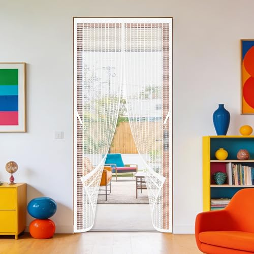 Mosquitera Puerta Magnetica 111 x 186 cm Varios Tallas Mosquitera Imantada Puerta Resistente a La Rotura para Puertas de Balcón O Terraza, Blanco