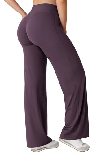 YEOREO Damen Nahtlose Straight Leggings Low Rise Flared Leggings | Freizeit Hosen,Sport,Yoga Legging,Weites,Bein,Gym Pants,Schlaghose