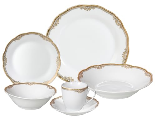 Lorren Home Trends Catherine - Set di stoviglie in porcellana, 24 pezzi, colore: oro