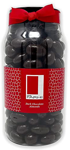 Rita Farhi Dark Chocolate Covered Almonds in a Ribbon Gift Jar | Vegetarian and Chocolate Gift - Assorted Chocolate Coated Nuts - 770 g - Palm Oil Free