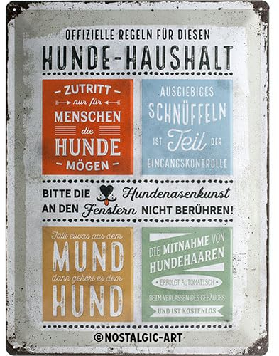 Nostalgic-Art Retro Blechschild, 30 x 40 cm, PfotenSchild – Hunde-Haushalt Regeln – Geschenk-Idee für Hunde-Besitzer, Original Lizenzprodukt (OLP), aus Metall, Vintage Design, Blechschilder Sprüche
