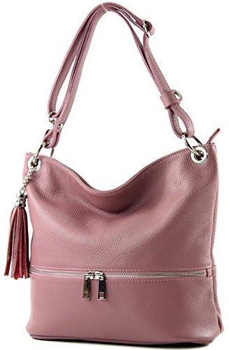 modamoda de - T143 - ital. Leder Schultertasche Umhängetasche, Farbe:Altrosa