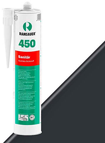 RAMSAUER 450 Sanitär 1K Silikon (Dunkelanthrazit) - 310ml Kartusche, ideal für Feuchträume & Nassbereiche, Lebensmittelbereich, leicht verarbeitbar, schnelle Tiefhärtung, optimale Glättbarkeit