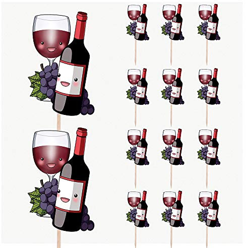 AK Giftshop Red Wine Themed Party Food Cake Cupcakes Picks Sticks Decorations Toppers Stand Up Food Flags (pack of 14)
