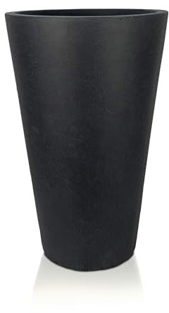 IDEALIST 57cm Large Tall Plant Pot | Dark Grey Reinforced Stone Garden Planters with Drainage Holes D41 H57 cm, with Inner Top D35 cm, 49 litres