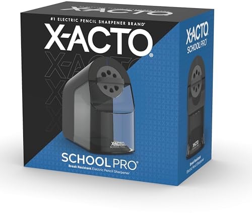 X-ACTO Pencil Sharpener | School Pro Electric Pencil Sharpener, with Six Size Dial, XL Shavings Bin, Black, 1 Count