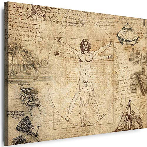 Myartstyle - Bilder Werke von Leonardo Da Vinci Vitruvianischer Mensch 150 x 100 cm LeinWandBilder XXL - 1 Teilige WandBilder Art 3D Modern Kunstdrucke w-a-2044-6