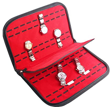 HERCHR Custodia per Orologio Portatile in Pelle da Viaggio con 20 Slot con Chiusura a Cerniera per Uomo, 15,7 x 10 Pollici