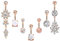Hywean 7 Stück Bauchnabelpiercings, 316L Chirurgenstahl Bauchnabelpiercings mit Dangle Zirkonia Curved Piercing Schmuck Barbells Roségold