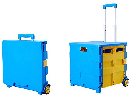ASN Einkaufskorb mit Rollen Kaufwagen Klappbox, Große 75L Kapazität 2-Rad-Einkaufswagen, SUV Folding Trolley-Aufbewahrungsbehälter, Camping Gepäckwagen (Color : Blue)