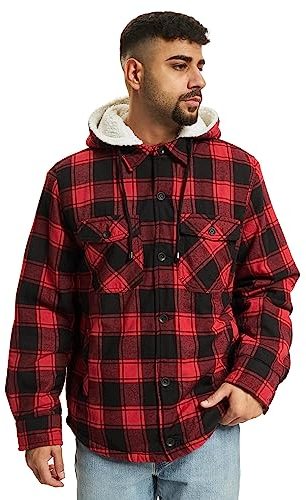 Brandit Lumber Jacket Hooded, Uomo, red/black, 3XL