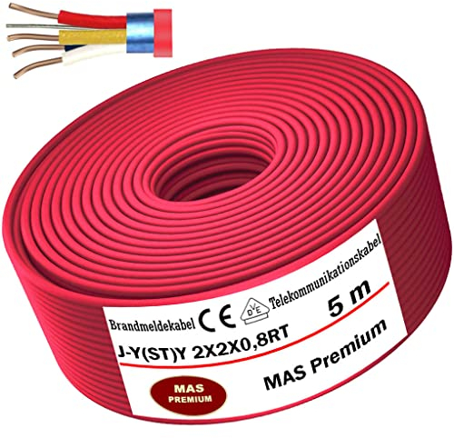 MAS Premium Von 5 bis 250m Brandmeldekabel Telekommunikationskabel J-Y(ST) Y 2X2X0,8 RT Fernmeldekabel Fernmeldeleitung Brandmeldeleitung (5m)
