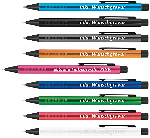 #teamludorf Kugelschreiber Pink - 10 Stk. - personalisierbar mit Lasergravur - edles Werbegeschenk für Firmen, Events & Kunden - Metall Kugelschreiber mit Gravur & blauer Mine