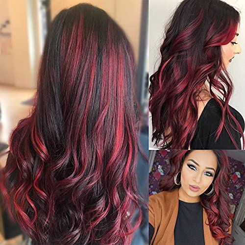 Schwarz Rot Perücken Lange Lockige Wellenförmige Mittel Teil Perücke Synthetische Cosplay Kostüm Halloween Perücke für Frauen Mädchen