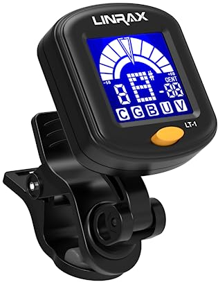 Linrax LT-1 Guitar Tuner, Clip On Tuner for Guitar Bass Ukulele Violin Viola Banjo Mandolin, Chromatic Tuner with 360° LCD Display, Digital Tuner for Stringed Instruments, Guitar Accessories, Black