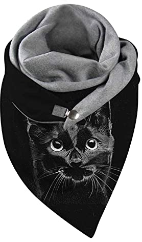 Schal Damen Dreiecksschal Elegant Farbe Katze Tier Drucken Button Dreieckstuch Warmee Herbstschal Winterschal Karo Tartan Halstücher Cape Herbstschal Mit Knöpfen Weich Scarf Dreieckstuch Lätzchen