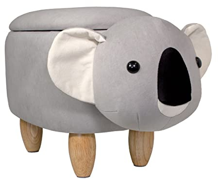 SVITA Animal Storage Kinderhocker Tierhocker mit Stauraum gepolsterter Hocker mit Holzbeinen Tier-Motiv (Koala Grau)