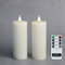 Fanna White Slim Column Battery Operated Flameless LED Candles, Christmas Pillar Candles Stripe Design, Batteries and Remote Included - Set of 2（D 5.5 cm x H 15 cm）