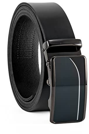 Fa.Volmer ® Gürtel Herren Echtleder mit Ratsche Automatikschließe | Breite: 35mm, Bundgröße: 125cm | kürzbar | Riemenfarbe schwarz | Modellreihe ATG (01-blk-Roma)