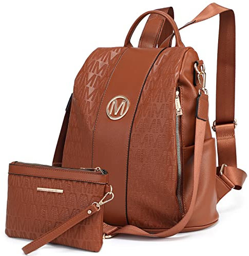 MKP COLLECTION Modischer Rucksack für Damen, Geldbörse, mehrere Taschen, diebstahlsicher Rucksack, Umhängetasche für Reisen, Handtaschen-Set, 2-teilig, Braun, Medium