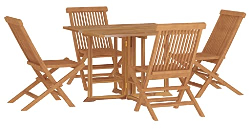 vidaXL 5-TLG. Garten-Essgruppe Klappbar Massivholz Teak, Outdoor-Essgruppe, Essgarnitur Garten, Essgruppe aus Holz, Outdoor-Essgruppen