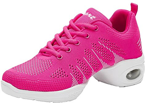 Scarpe da Ballo Jazz da Donna, Scarpe da Ginnastica Stringate, Leggere E Traspiranti, Scarpe Sportive da Ballo da Passeggio,Rose Red,37 EU