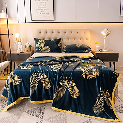 FANSU Kuscheldecke Flauschig Flanell Große Fleecedecke, extra Weiche und Warm Wohndecke Microfaser Decke als Wohnzimmerdecke, Sofaüberwurf oder Bettüberwurf (150x200cm,Goldene Blätter)