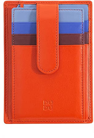 DUDU Porta Carte di Credito in Pelle Multicolore Sottile Slim Uomo Donna con 9 Slot e Chiusura di Sicurezza Arancio