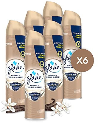 Glade Aérosol - Elimine Les Odeurs - Parfum Frais - Infusé Aux Huiles Essentielles - Romantic Vanilla Blossom - 6 Aérosols