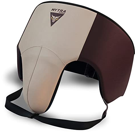 Mytra Fusion Tiefschutz Herren Kampfsport Tiefschutz für MMA, Muay Thai, Kickboxen und Kampfsport Bauchschutz für Training, Sparring, Grappling, Taekwondo und Fighting (Brown/Beige, S/M)