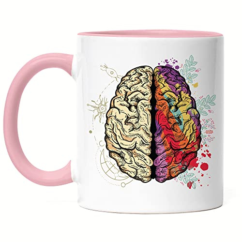 Hey!Print Gehirn Tasse Rosa Nervensystem Rechte Linke Gehirnhälfte Gedächtnis Hirn Nerven Gehirnzellen Logik Verstand