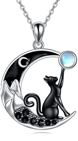 YFN Black Cat Necklace for Women Sterling Silver Moonstone Irish Jewellery Gifts for Mother Daughter Sister(mountain)