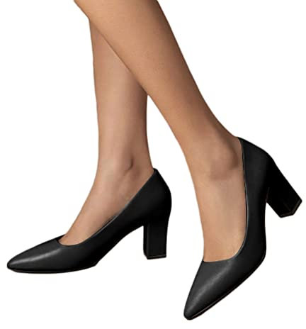 ticticlily Damen Pumps High Heels Vintage Abendschuh Chunkyrayan Block Mid Heel Schuhe mit Absatz Pumps B Schwarz 34 EU