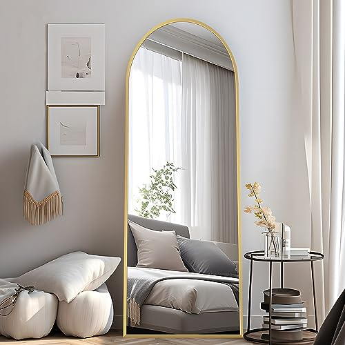 COFENY Espejo de Pie Cuerpo Entero Curvado, Espejos Grandes de Pared con Marco de Aluminio 150 x 40 cm, Espejo de Pie Inclinado o Colgante para Salón, Dormitorio, Entrada, Dorado