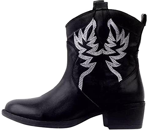Kobilee Stivali Equitazione Donna Western Vintage Stivali Biker Anfibi Scarponcini Pelle Invernali Stivaletti con Tacco Frange Stivali Texani Stivali Cowboy Camoscio Bassi Corti