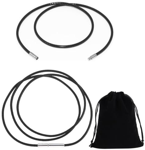 ZKGYUS 2 Pièces Cordon pour Pendentif,Corde Tressé Collier en Cuir de Simili 3mm avec Fermoir Acier Inoxydable, Longueur 40CM, 50CM(Noir)