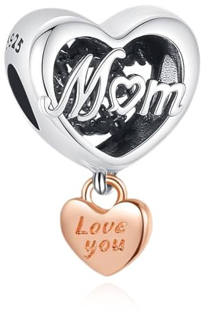 Amuefer Love You Mom Heart Charms für Armbänder 925 Sterling Silber mit Cubic Zirkonia Anhänger für Halsketten Geburtstag Weihnachten Schmuck Geschenke für Frauen Mädchen