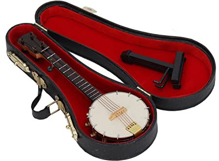 Glomora Mini Gitarre Deko, Miniatur-Banjo-Modell Im Maßstab 1:12, Konstruktion aus Lindenholz, Inklusive Ständer Und Aufbewahrungsbox, Ideal Für Geschenke Und Dekoration