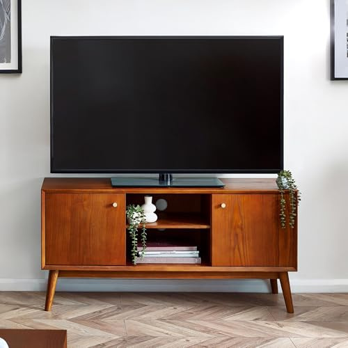 Julian Bowen Lowry Media Unit, Wood, Cherry Ash, 50 x 120 x 40cm | Retro Media Unit for Living Room, Practical Shelving