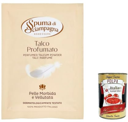 Spuma di sciampagna Talco Profumato Lot de 20 poudres corporelles classiques Talc 75 g + Italian Gourmet polpa 400 g